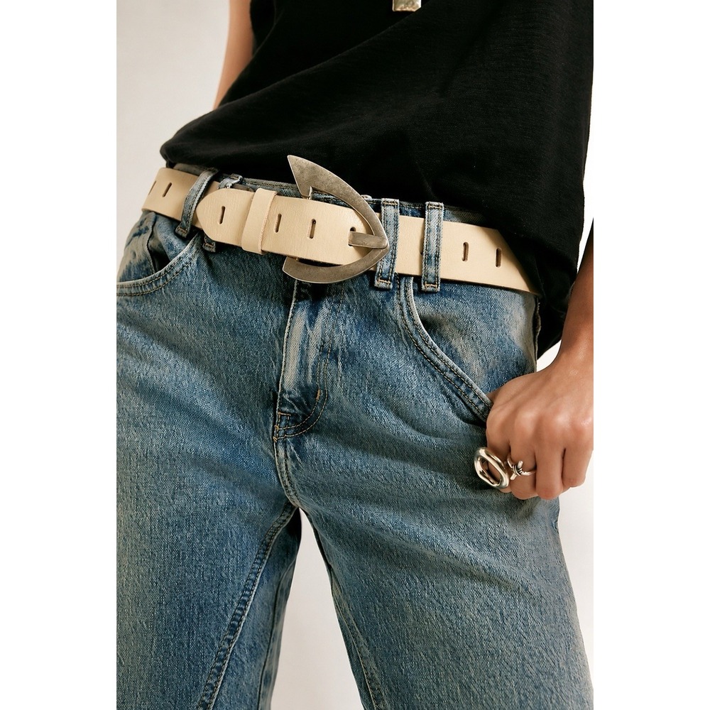 NWT Free People We The Free Noa Leather Belt Cream Neutral L Boho Western